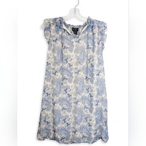 Nicole Miller Blue Paisley Dress XS Whimsigoth Boho Ruffle Sleeve Coastal Chic